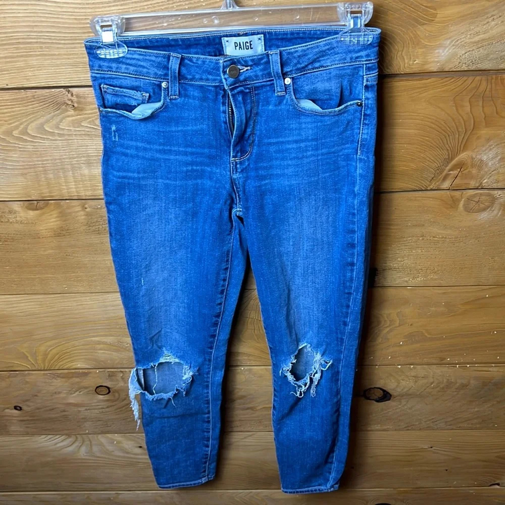 Paige Womens jeans 28 Blue‎ Verdugo Crop Stretch Distressed premium denim holes